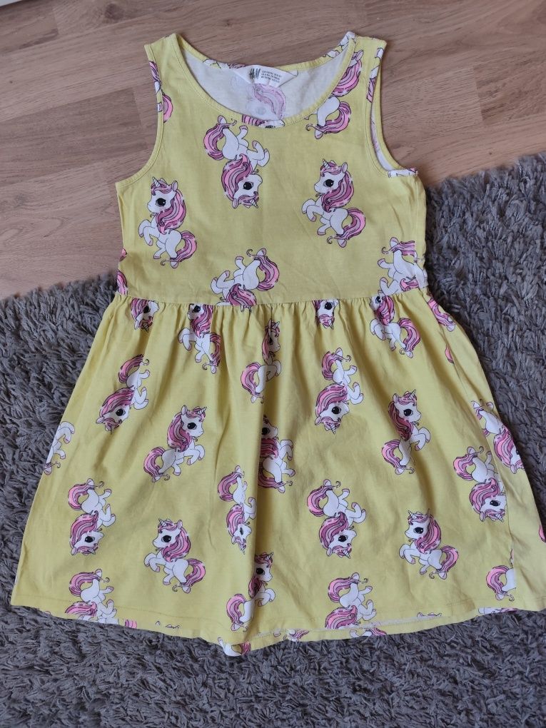 Sukienka dla dziewczynki bez rękawów w jednorożce H&M r. 134/140