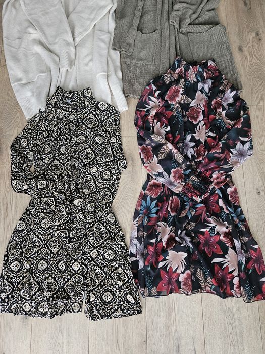 Paka ubrań Kardigany + sukienki damskie S