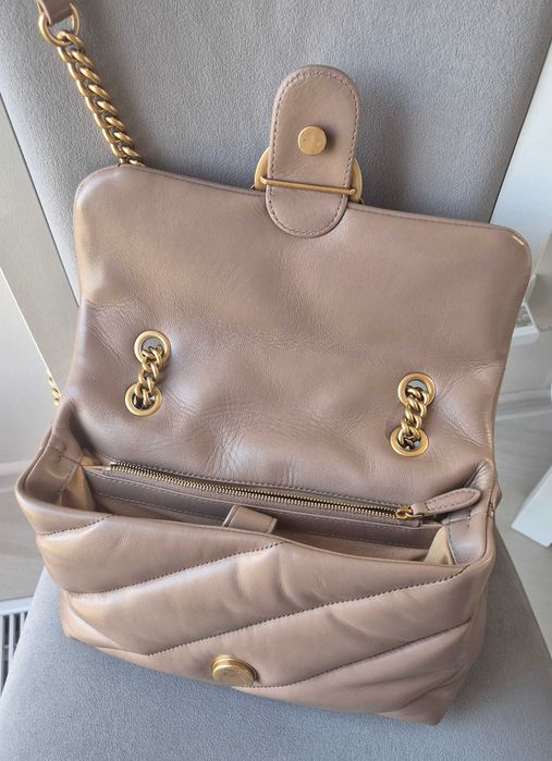 Pinko Love Puff Classic Torba na ramię skóra owcza jasny brąz