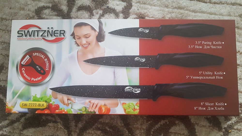 Zestaw noży kuchennych 3 szt plus obieraczka ceramiczna na prezent