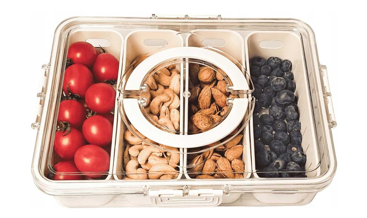 Pojemnik na Przekąski Box Pudełko z Przegródkami i Pokrywką Beżowy