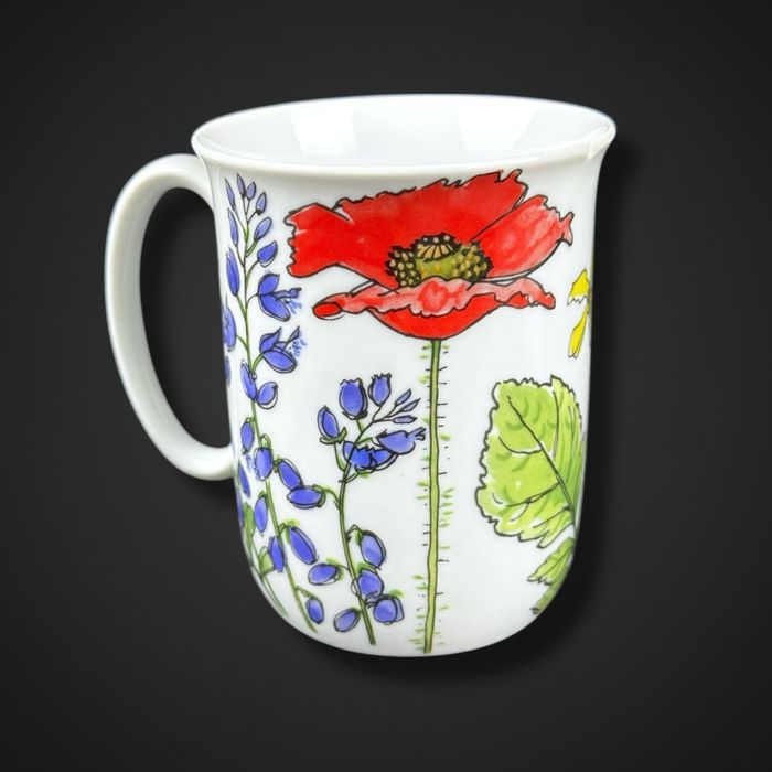 Kubek porcelanowy z makiem i łubinem Midsommar IKEA B51/10272