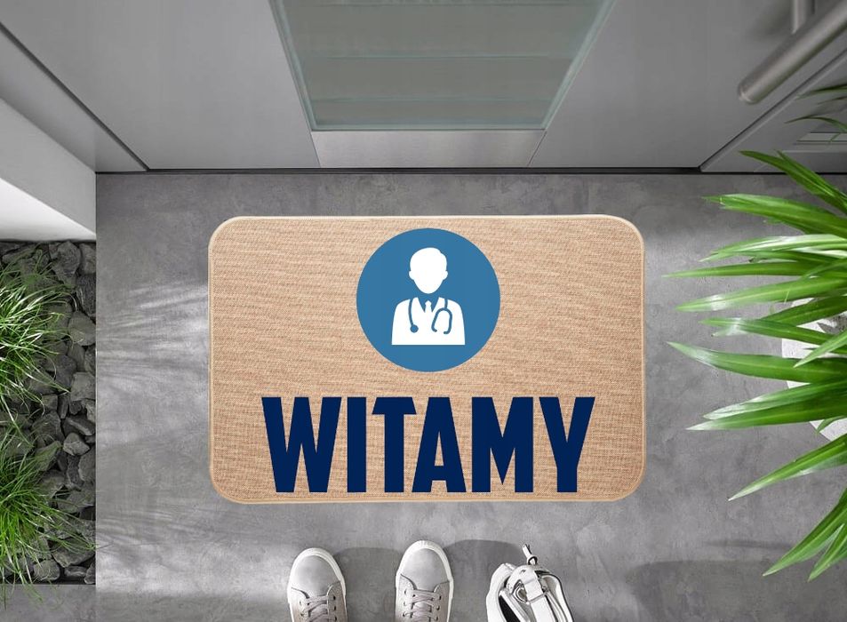 Wycieraczka lniana pod drzwi Przychodnia Rodzinna Witamy