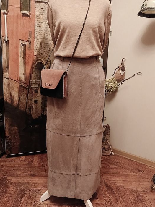 Спідниця натуральна замша довга М-L шкіряна макси юбка