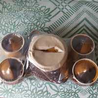 Керамический набор из 4х горшочков и супницы