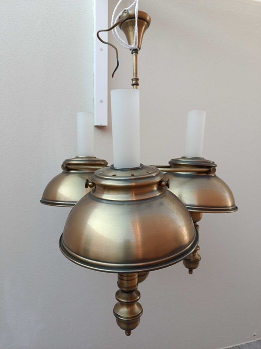 Candeeiro de Teto Clássico/Vintage com 3 Pontos de Luz - Latão e Vidro