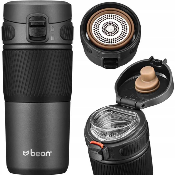 kubek termiczny beon 450 ml do herbaty czarny szczelny za pobraniem