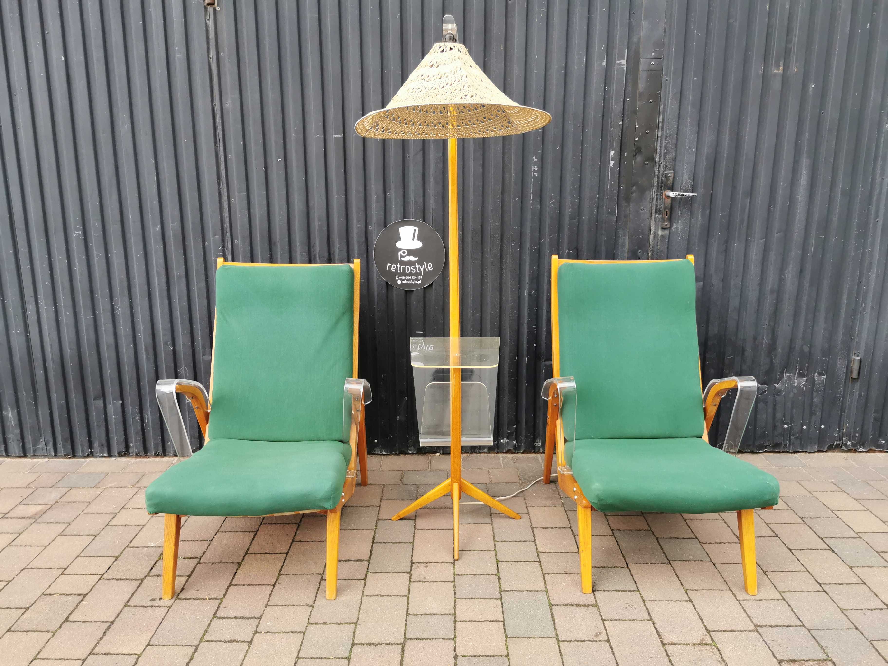 Fotele+ lampka stojąca ÚLUV, Czechosłowacja '50-60 Design Prl- UNIKAT!