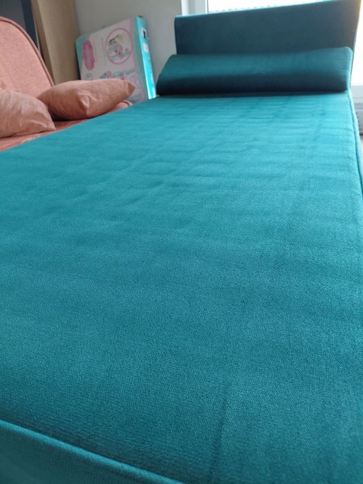 Tapczan, kanapa jednoosobowa, łóżko zielone, transport.