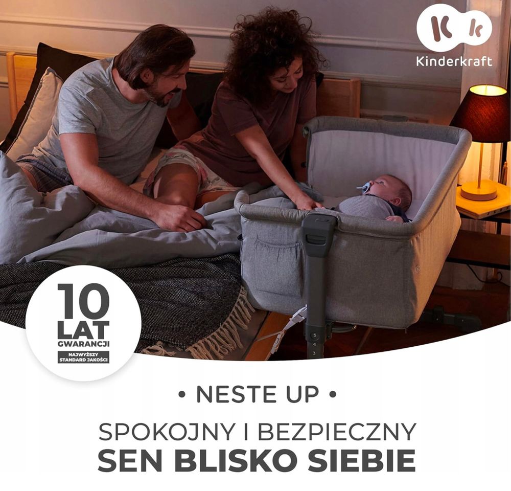 Kinderkraft Łóżeczko dostawne NESTE UP, Łóżko turystyczne dziecięce.