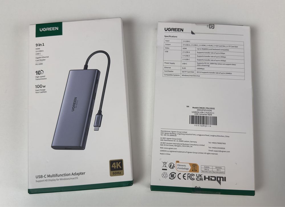 Ugreen USB C Hub 9 in 1 - USB A, C, HDMI 4k60Hz, RJ45, PD 100w - 15532