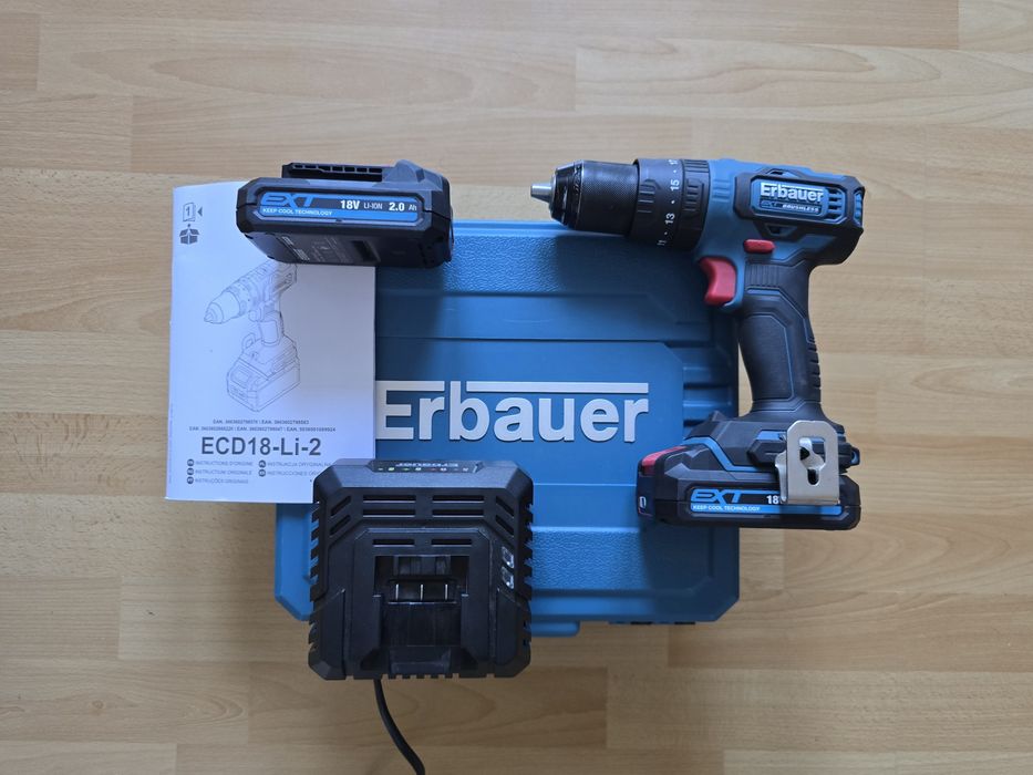 ERBAUER ECD18-Li-2 Wkrętarko-Wiertarka UDAR 2xAku Ładowarka PrawieNOWA