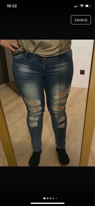 Spodnie jeansowe gumowane z dziurami rozmiar XL