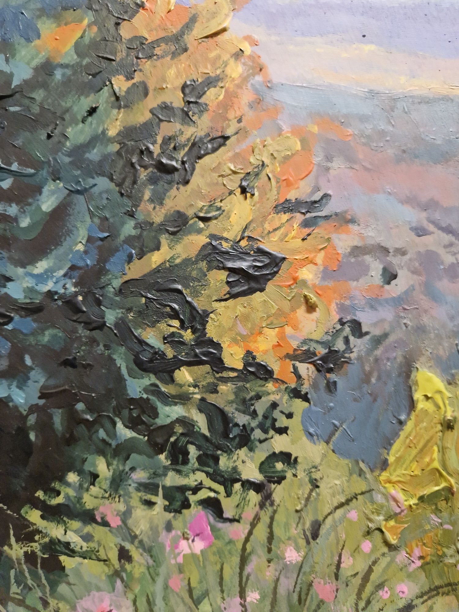 Pejzaż farbami akrylowymi 100x70 cm