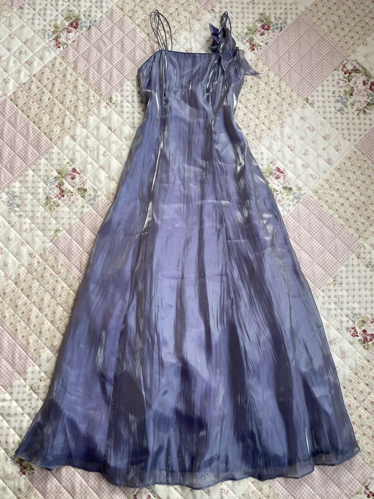 Fioletowa maxi długa balowa sukienka XS 34 fairy début studniówka mesh
