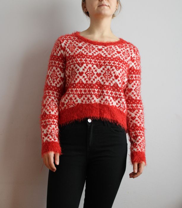 Biało-czerwony sweter Pull&Bear S/36/8