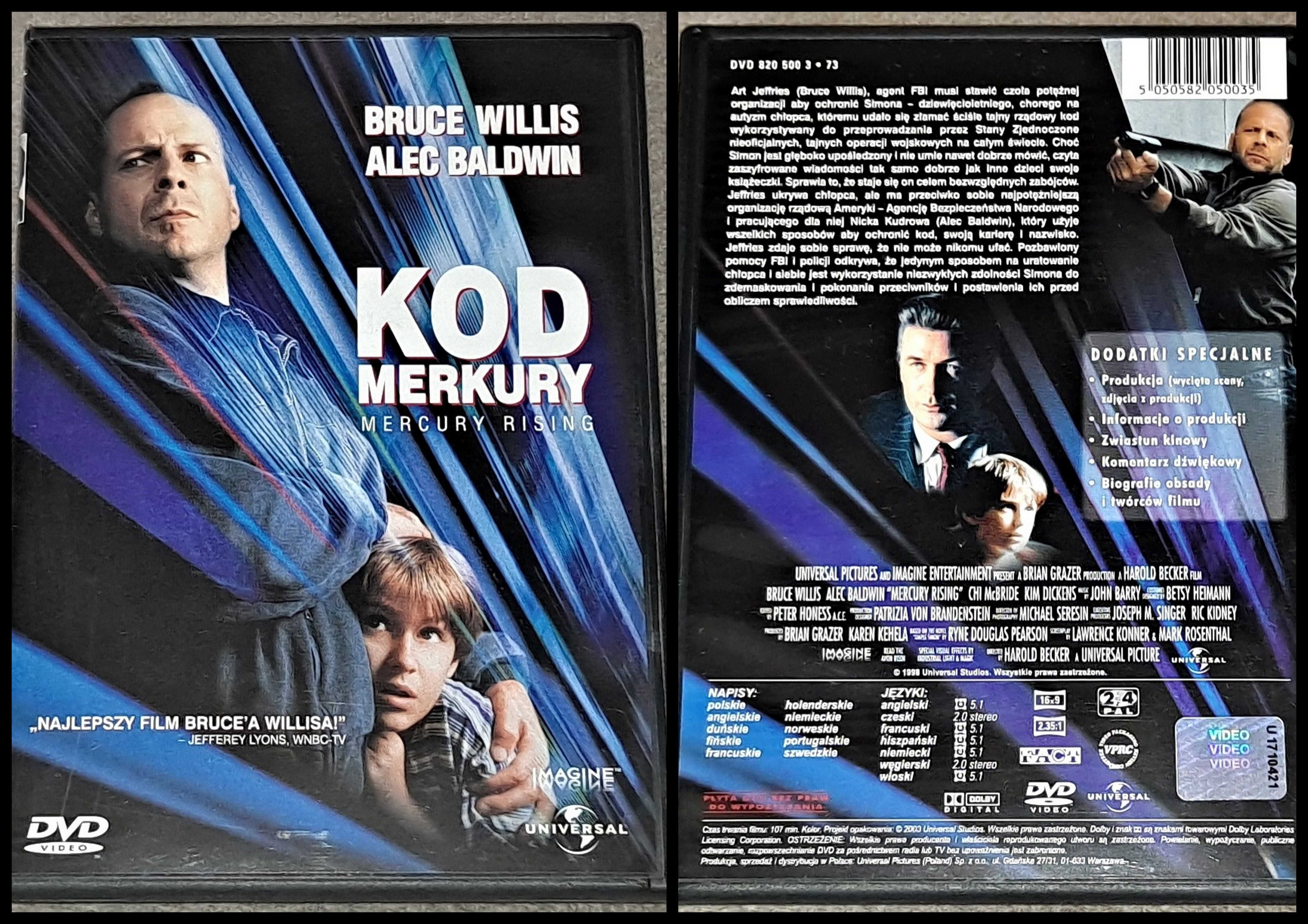 film na DVD prod.USA pt. "Kod Merkury" (1998 r.) - stan idealny