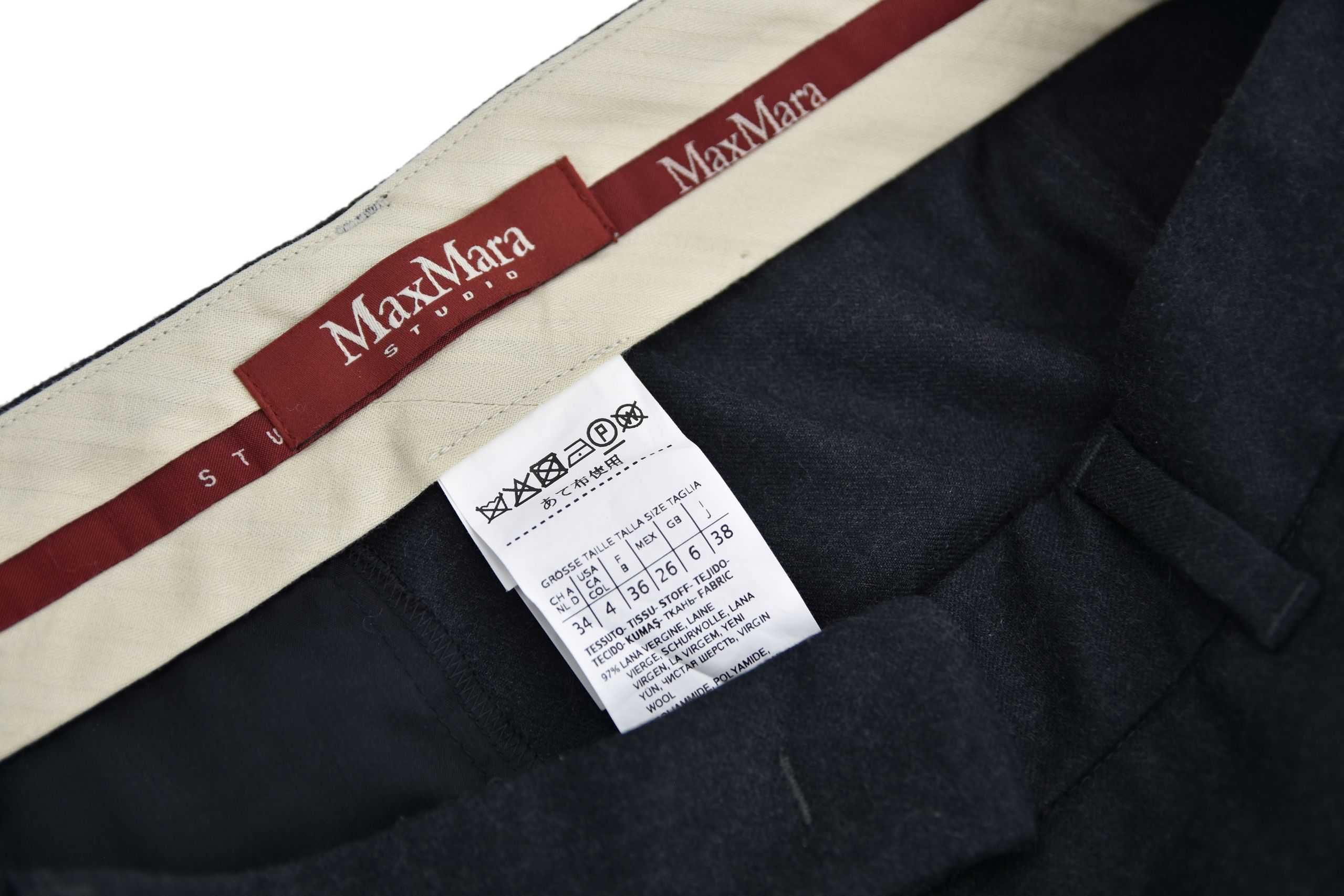 MAX MARA spodnie damskie eleganckie cygaretki w kant wełna grafit 34