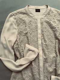 Piękna beżowa elegancka koszula bluzka koronka ażurowa S