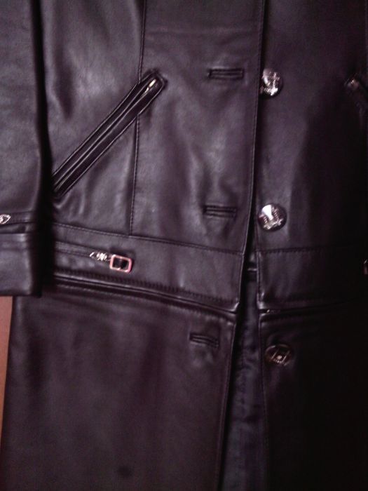 Натуральный кожаный плащ-куртка, р.44-46