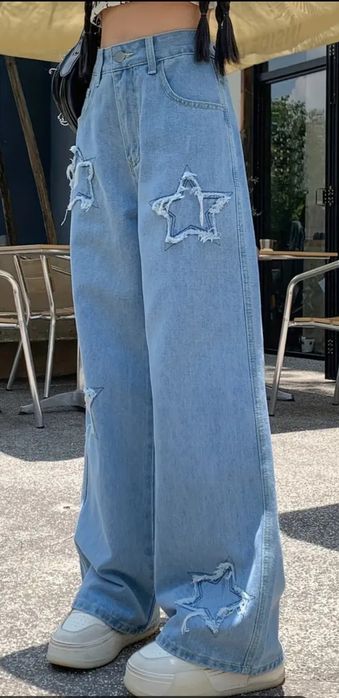 Jeansy szeroka nogawka gwiazdki