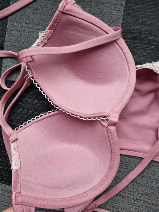 Брендовий рожевий пудровий купальник з мереживом s xs 75b h&m