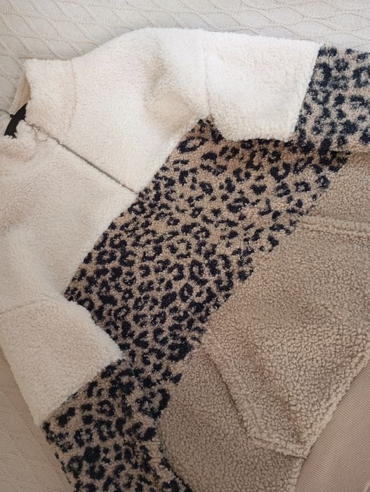 Cieplutka bluza kurtka XS-M KANGURKA pluszowa TEDDY z misia w panterkę