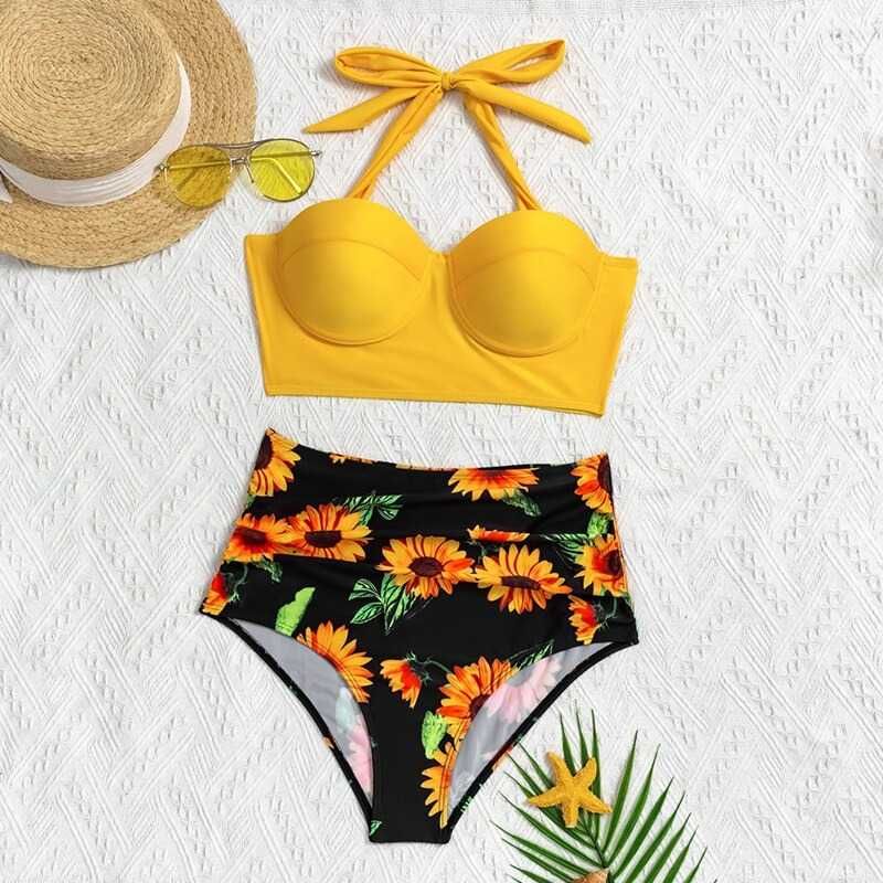 Strój Bikini Wysoki Stan Damski Kostium Kąpielowy Plażowy PUSH-UP 3XL