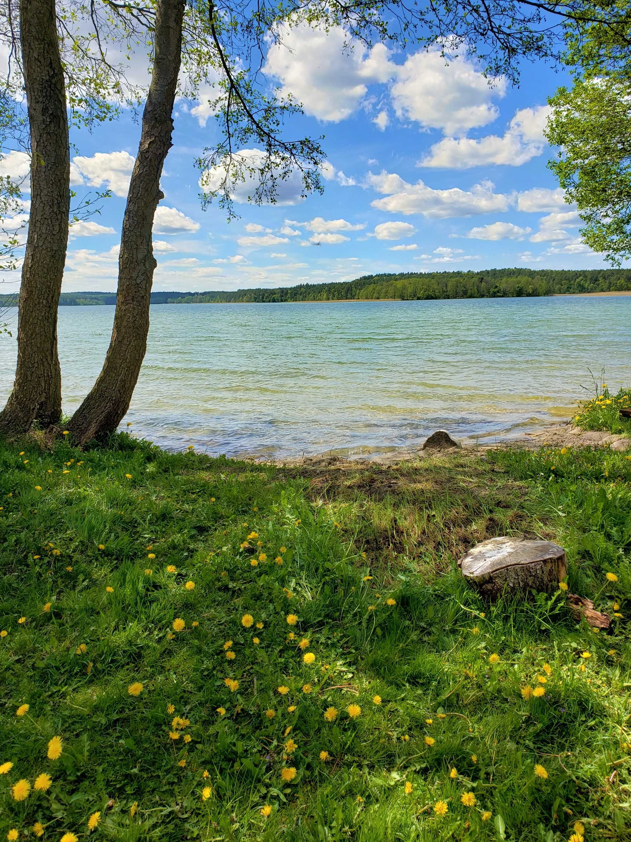 Domek nad jeziorem plaża pomost