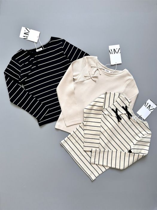 Лонгслів ZARA в рубчик бантики смужка реглан 6 7 8 9 10 р