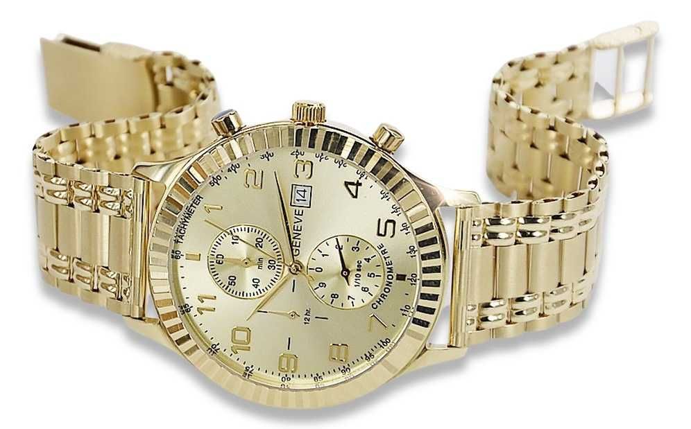 Złoty zegarek z bransoletą męski 14k włoski Geneve mw007y&mbw006y G