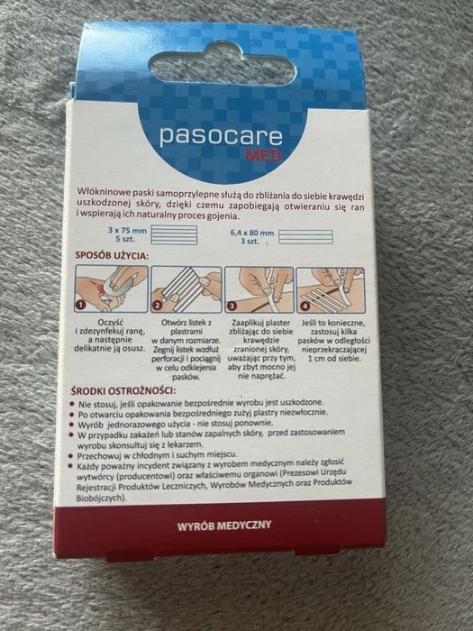 Pasocare Med, paski jałowe do zamykania ran, 8 szt.