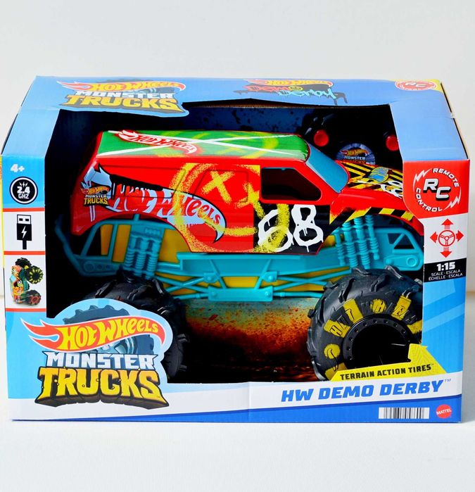 Машинка 30см Hot Wheels RC Monster Trucks Demo Derby на керуванні