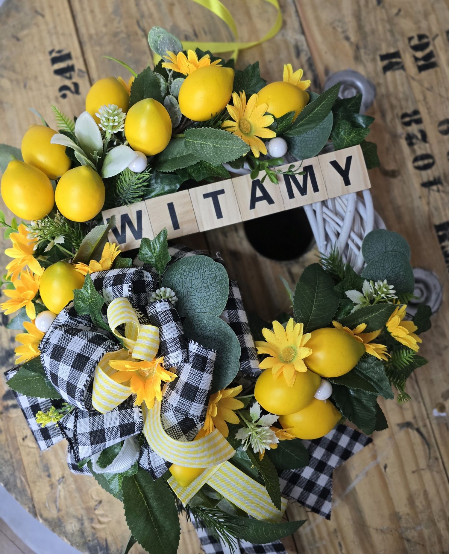 Wianek na drzwi cytryny napis lemon wieniec