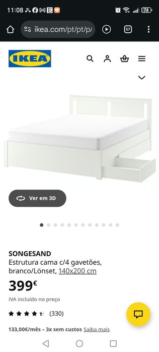 Cama branca com arrumação Songesang do Ikea