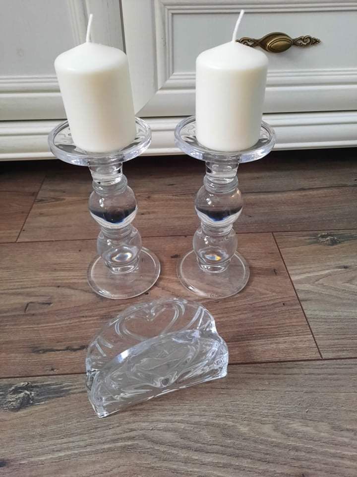 Nowe świeczniki szklane +serwetnik