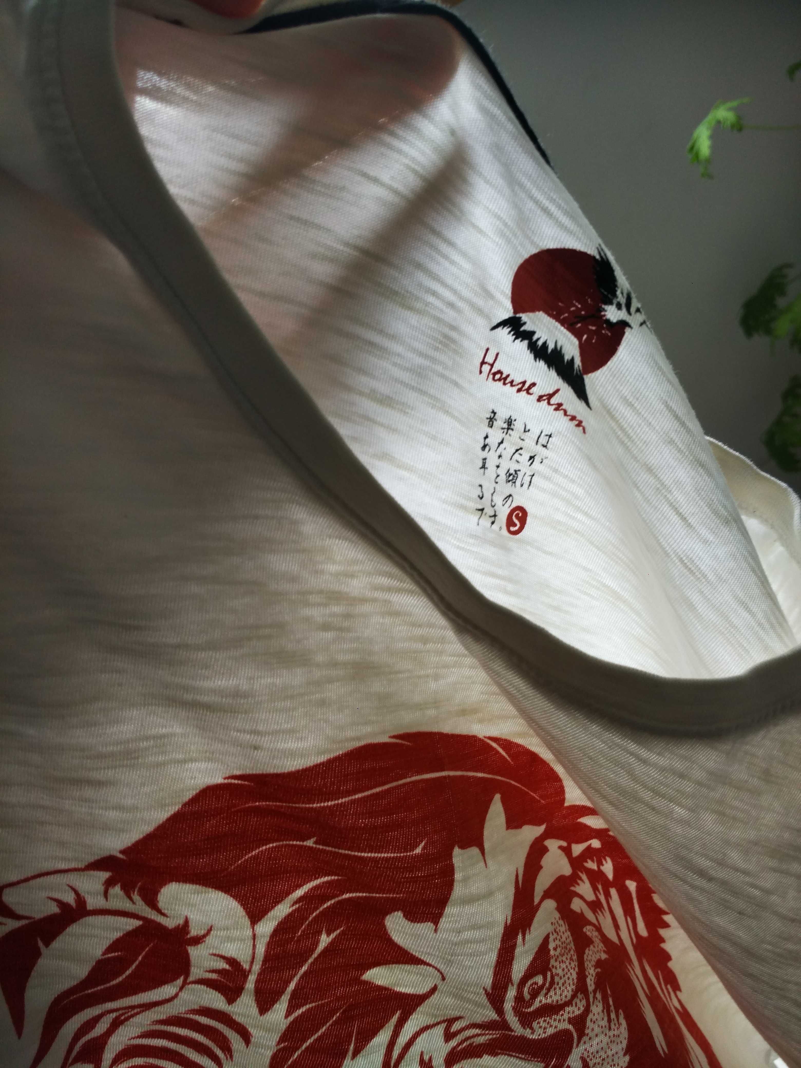 biala koszulka męska dnm house czerwony nadruk t-shirt japonia chiny