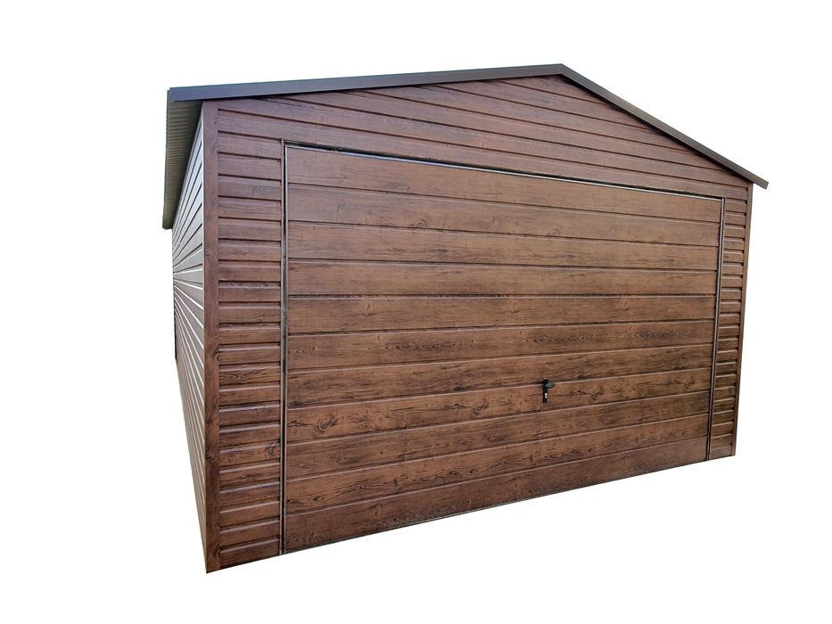 Garaż Blaszany 4x5 Wzmocniony drewnopodobny Panel poziomy PREMIUM