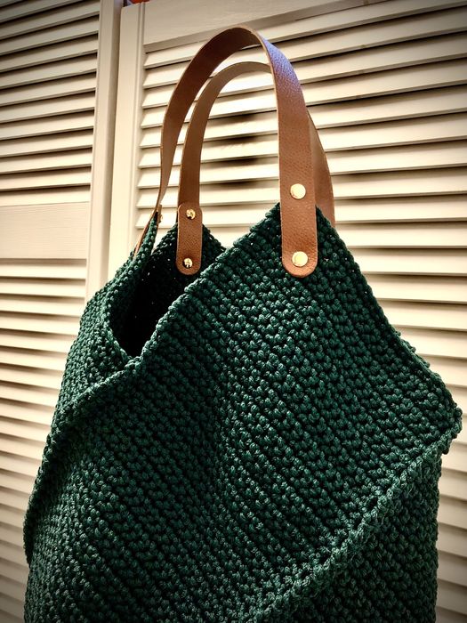 Hand made torebka ze sznurka + uszy skóra