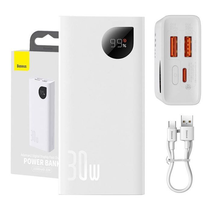 Powerbank Baseus Adaman2 10000Mah, 2Xusb, Usb-C, 30W (Biały)