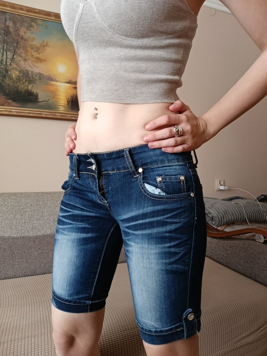 Rybaczki granatowe jeansowe XXS/XS 32/34 y2k 2000s 00s aesthetic low r
