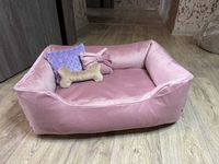 Лежак для собаки або кота рожевий. Велюр антикіготь +подарунок