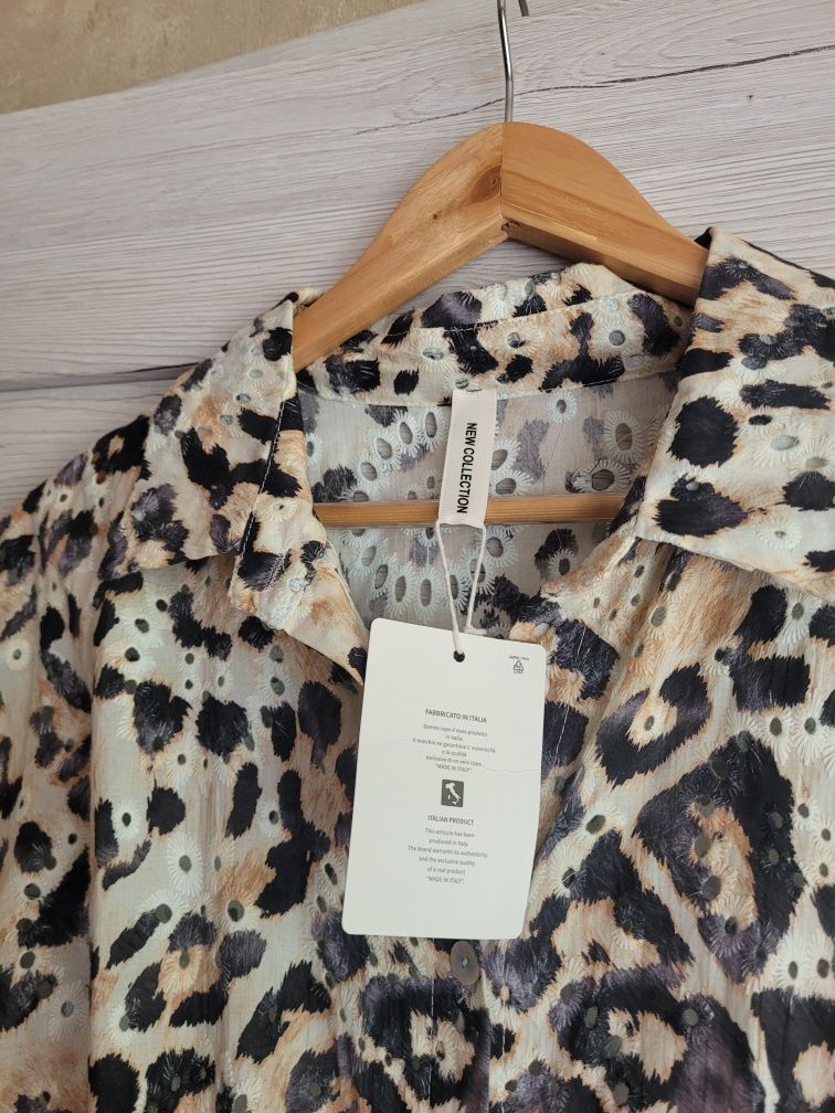 Świetny komplet bluzka wiązana print zwierzęcy L XL Mowy