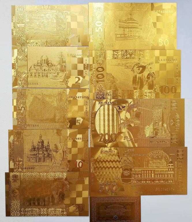 Золотая сувенирная банкнота  100 гривен