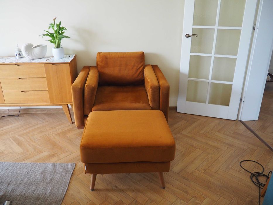 Kanapa, fotel i puff - Scandicsofa, stan doskonały, piękne kolory