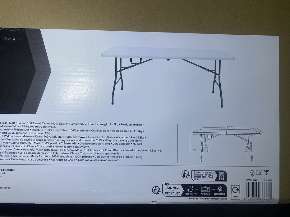 Обідній стіл Astano Plastic білий розкладний, на 6 осіб новий!