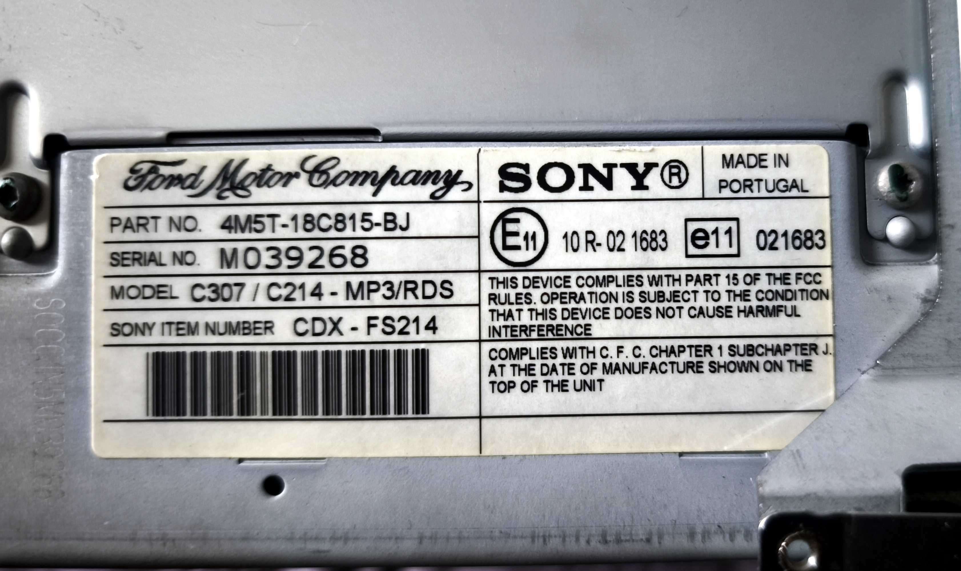 Radio SONY CDX-FS214 CD/MP3/RDS + Bluetooth i mikrofon! Ford Focus MK2