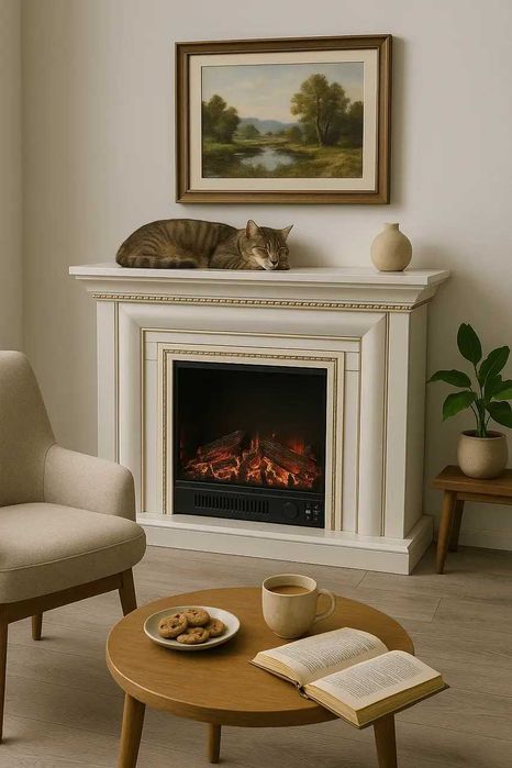 Електричний камін Elizabet Gold Bluetooth звук потріскуваннядров1500Вт