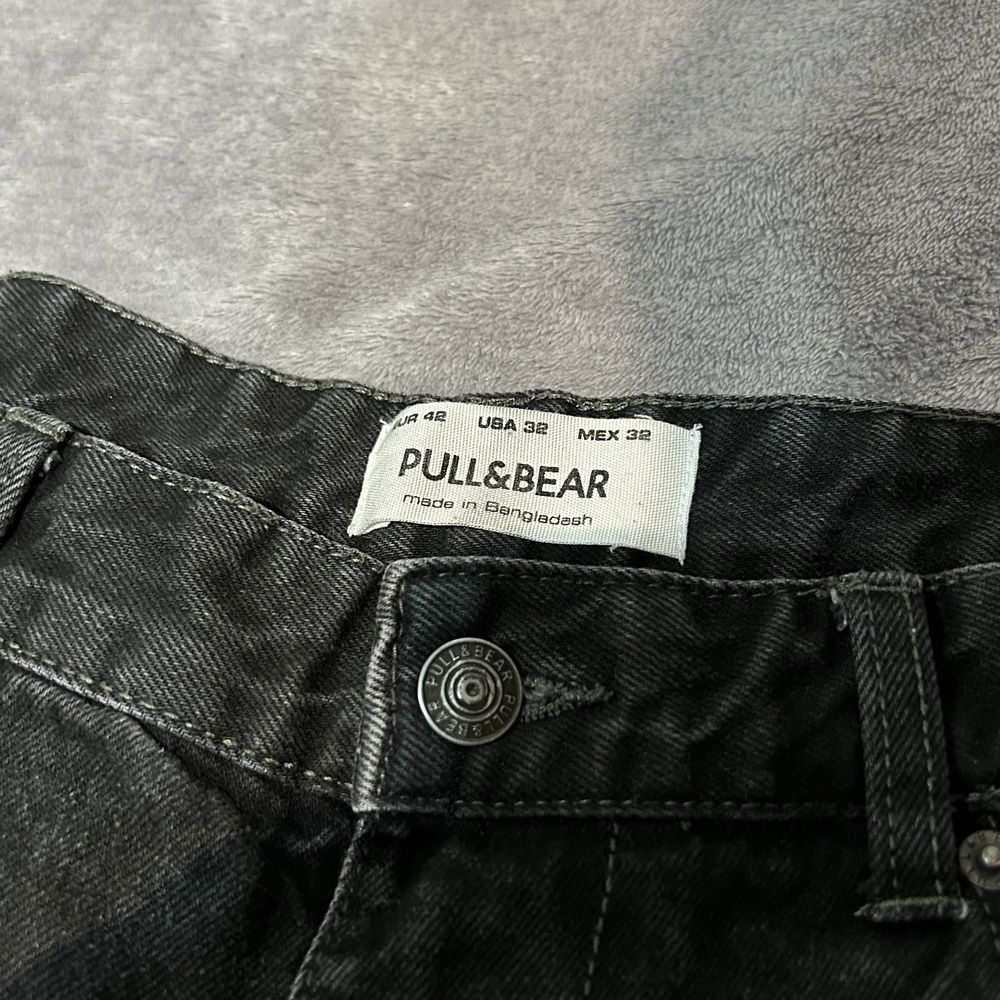 Spodnie Jeansowe pull & bear double knee czarne