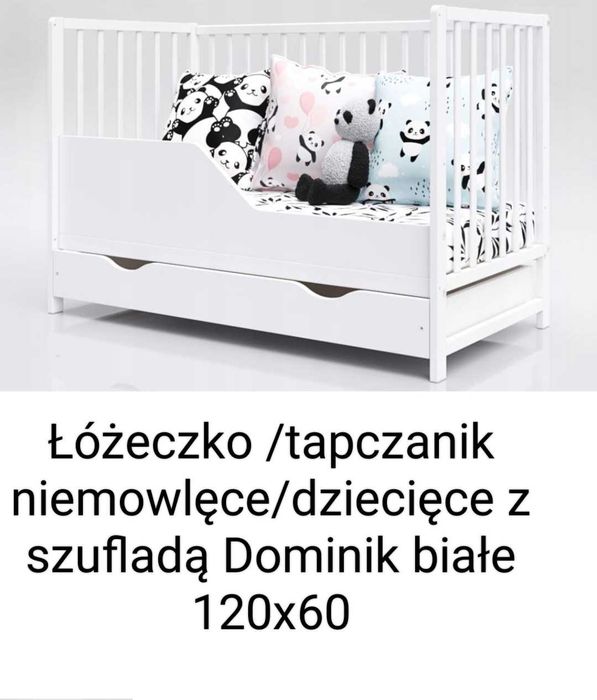 Łóżeczko Tapczanik  z szufladą DOMINIK, białe (BARIERKA DO TAPCZANIKA)